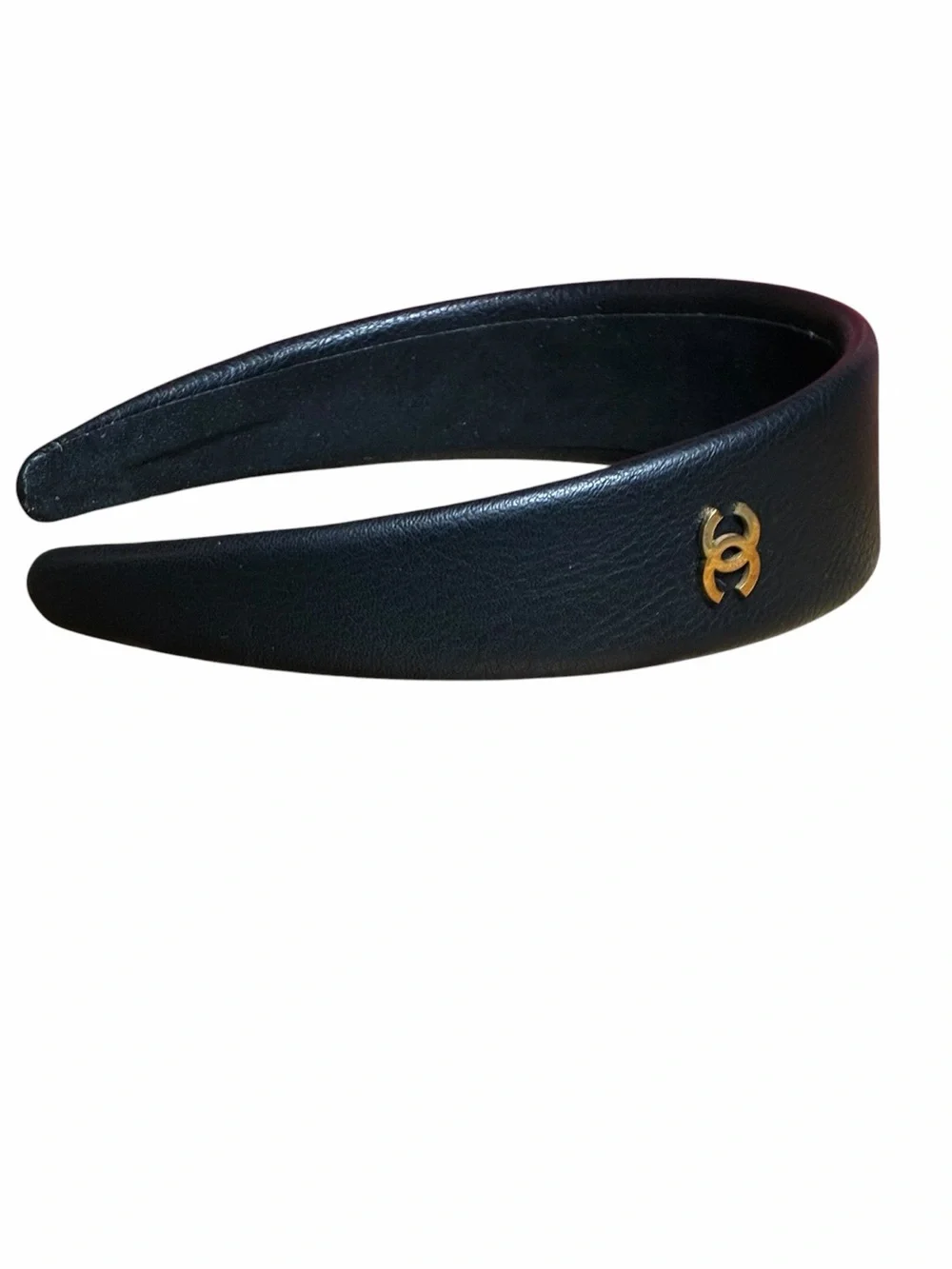 ChaneI✨ Black Leather headband with Gold/ tone hardware